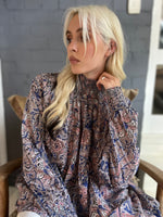Load image into Gallery viewer, Angel Top - Woodblock Printed Cotton - Grey Floral - Onesize
