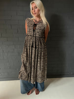 Load image into Gallery viewer, Gypsy Dress (sleeveless) -  Black and White Woodblock Printed Cotton
