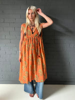 Load image into Gallery viewer, Gypsy Dress (sleeveless) - Khadi Digital Print Orange Floral
