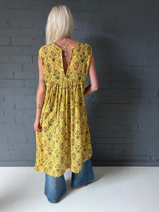 Gypsy Dress (sleeveless) - Khadi Digital Print Yellow