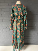 Load image into Gallery viewer, The Wrap Maxi Dress - Woodblock Printed Cotton - Floral Deep Teal
