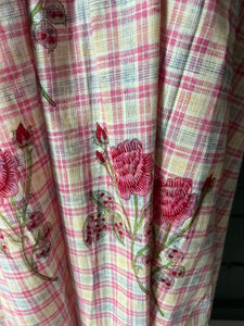The Grace Dress - Pastel Plaid Cotton with Rose Woodblock Print - L