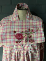 Load image into Gallery viewer, The Grace Dress - Pastel Plaid Cotton with Rose Woodblock Print - L
