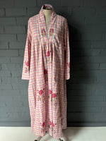 Load image into Gallery viewer, The Grace Dress - Pastel Plaid Cotton with Rose Woodblock Print - L
