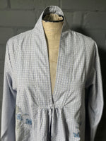 Load image into Gallery viewer, The Grace Dress - White, Blue and Black Plaid with Floral Woodblocking - S
