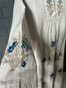 The Grace Dress - Oatmeal with Black Stripe and Floral Woodblocking - S