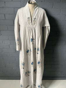 The Grace Dress - Oatmeal with Black Stripe and Floral Woodblocking - S
