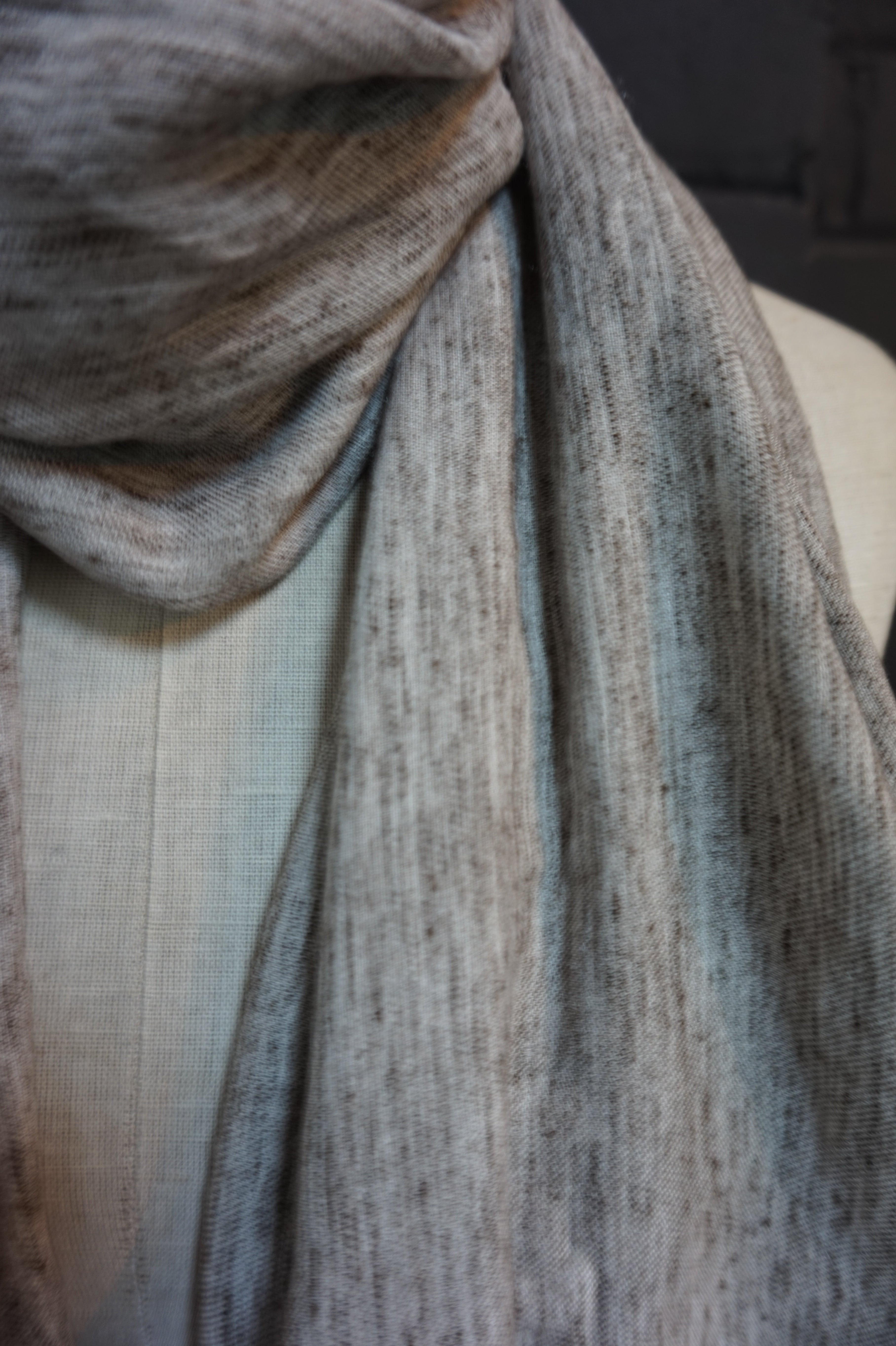 Scarf - Neutral Brown Fleck with Light Grey Tassles