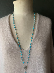 Glass Rosary - Double Bead in Aqua