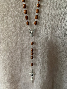 Vintage Wood Rosary Bead Necklace