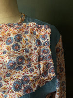 Load image into Gallery viewer, Gypsy Dress -  Woodblock Printed Cotton with Vintage Kantha Panels - Mid Blue
