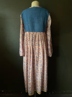 Load image into Gallery viewer, Gypsy Dress -  Woodblock Printed Cotton with Vintage Kantha Panels - Dark Blue
