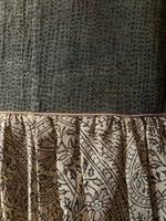 Load image into Gallery viewer, Gypsy Dress -  Woodblock Printed Cotton with Vintage Kantha Panels - Grey with Natural

