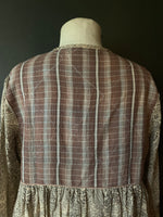 Load image into Gallery viewer, Gypsy Dress -  Woodblock Printed Cotton with Vintage Kantha Panels - Check bodice with Natural
