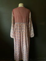 Load image into Gallery viewer, Gypsy Dress -  Woodblock Printed Cotton with Vintage Kantha Panels - Crimson with Floral
