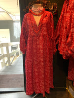 Load image into Gallery viewer, Mary Dress - Red and Pink Woodblock Printed Cotton - 2 sizes
