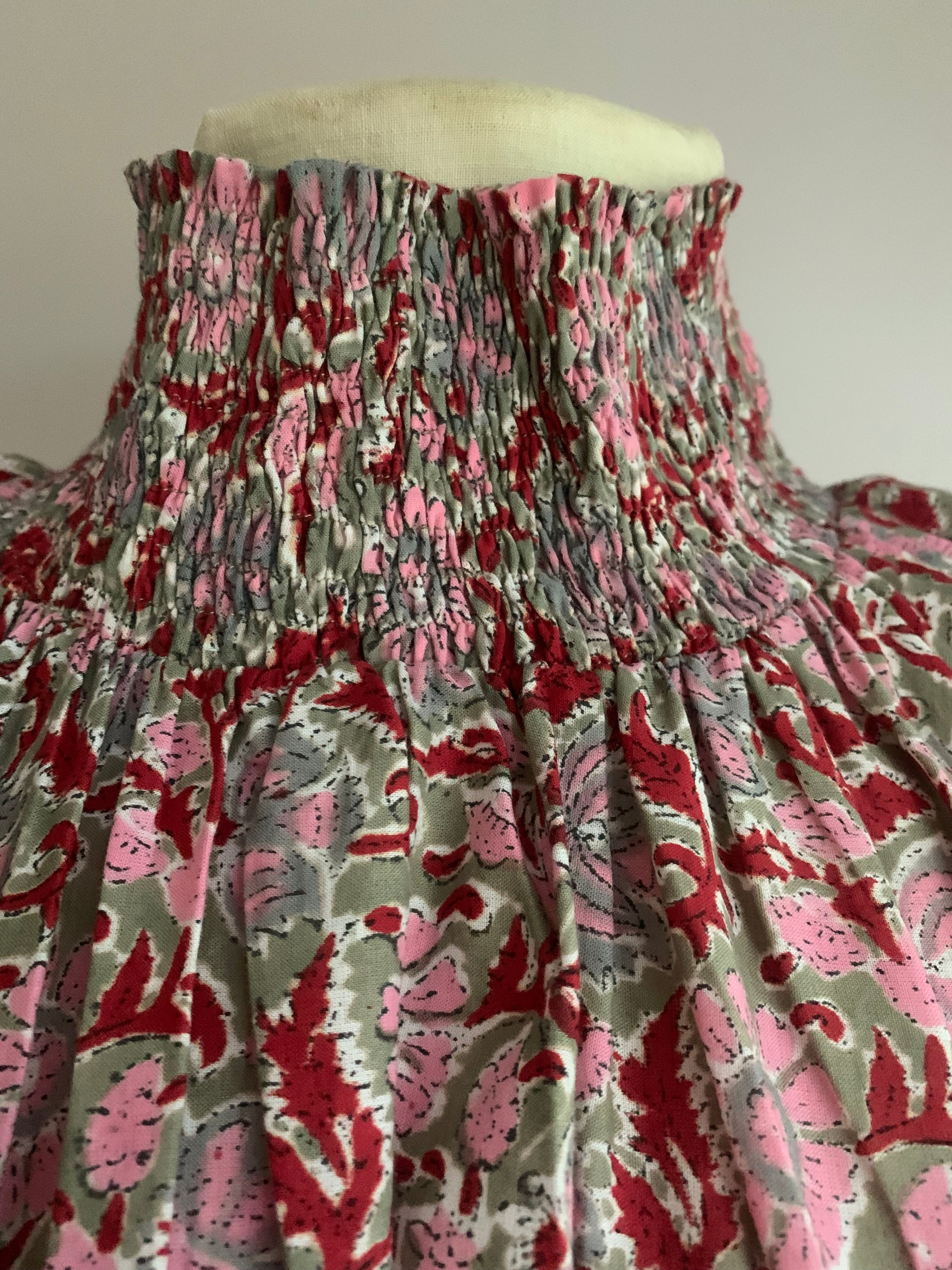 The Fallen Angel Dress - Woodblock Print Red/Pink/Grey - Onesize - Maxi