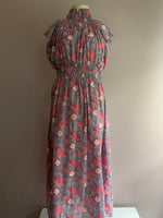 Load image into Gallery viewer, The Fallen Angel Dress - Woodblock Print Grey Pink Camelia Print - Onesize - Maxi
