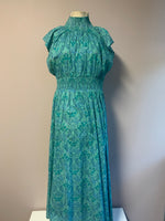 Load image into Gallery viewer, The Fallen Angel Dress - Woodblock Print Turquoise Floral - Onesize - Maxi
