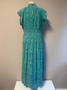 The Fallen Angel Dress - Woodblock Print Turquoise Floral - Onesize - Maxi