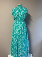 Load image into Gallery viewer, The Fallen Angel Dress - Woodblock Print Aqua White Paisley - Onesize - Maxi
