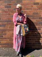 Load image into Gallery viewer, The Fallen Angel Dress - Woodblock Print Grey Pink Camelia Print - Onesize - Maxi
